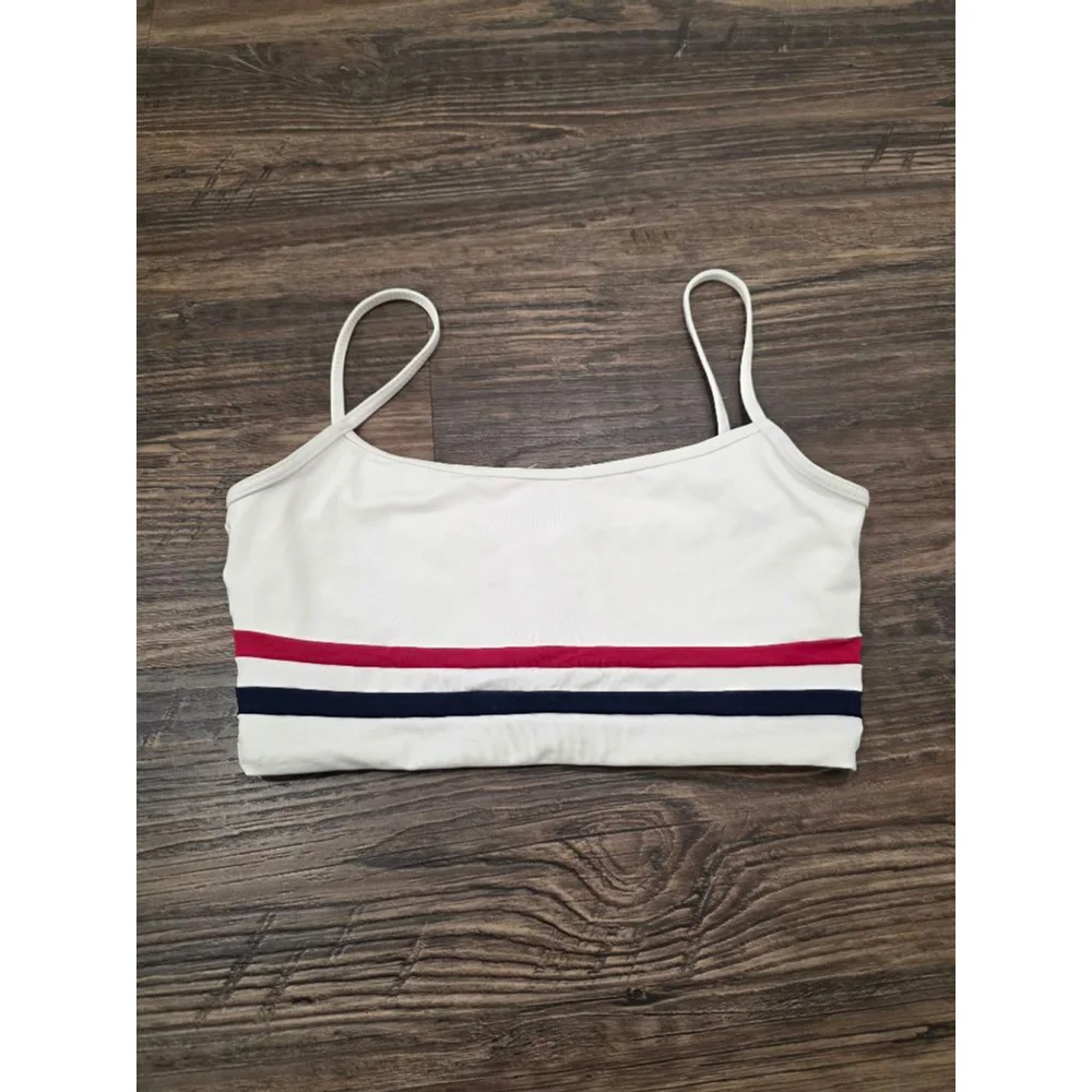 L Space Ren Top Bikini Swim Top White Stripe Size Small New